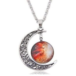 Orange Crescent Moon Cabochon Necklace